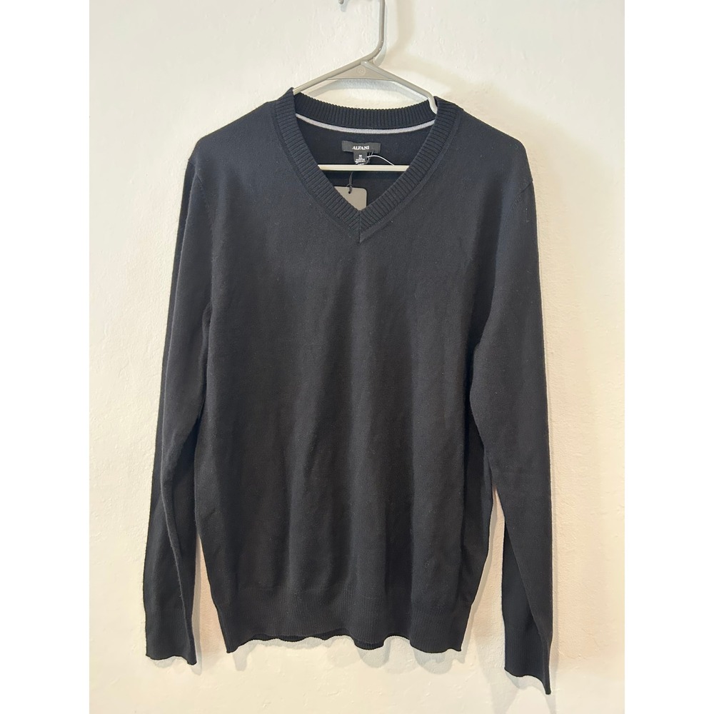 NWT Alfani Black Merino Wool Blend V Neck Sweater Medium Men's Long Sleeve